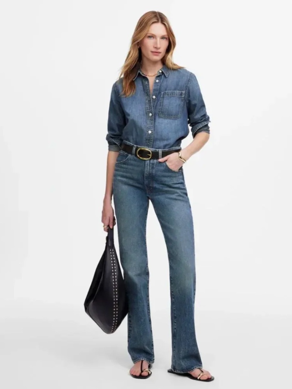 Madewell The Tall Relaxed Classic High Rise Bootcut Denim Jean Concho Size 27T